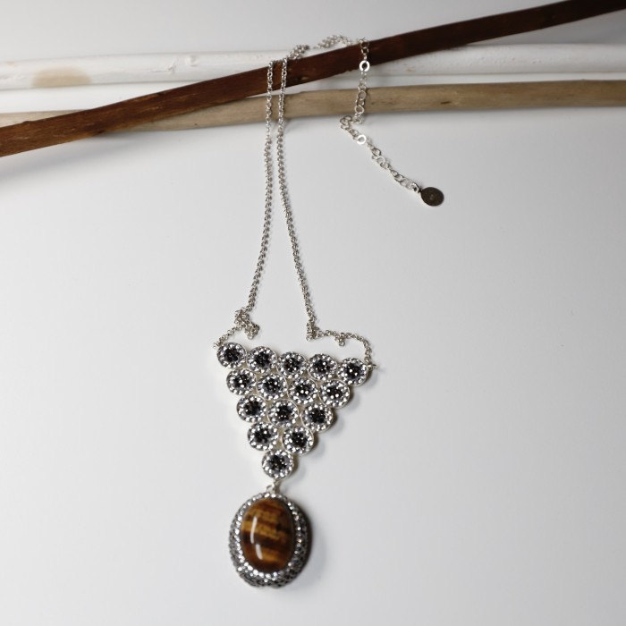 Collana in argento 925 con Occhio di Tigre e cristalli