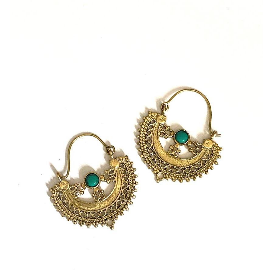 Orecchini Boho modello Kenya in ottone con turchese
