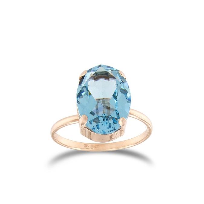 Anello in argento 925 rosa con zircone azzurro