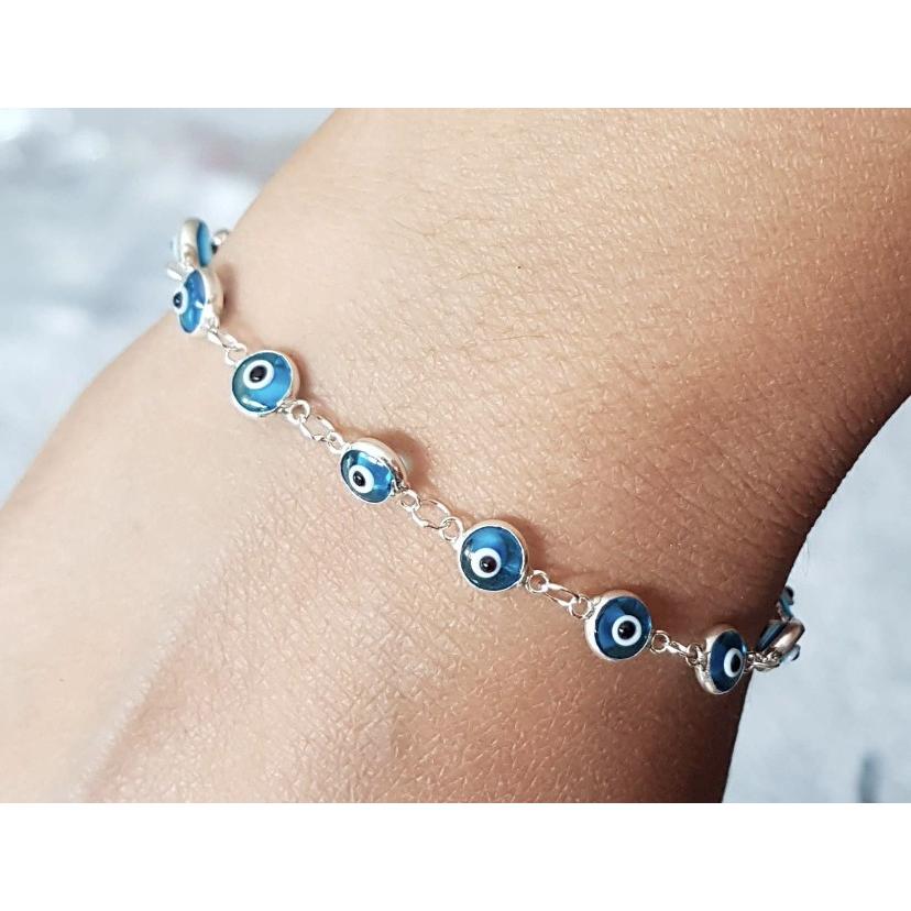 BRACCIALE TURCO EVIL EYE CON 1 CATENINA - COLORE AZZURRO