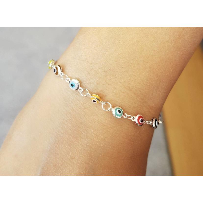 BRACCIALE TURCO EVIL EYE CON 1 CATENINA - MULTICOLORE