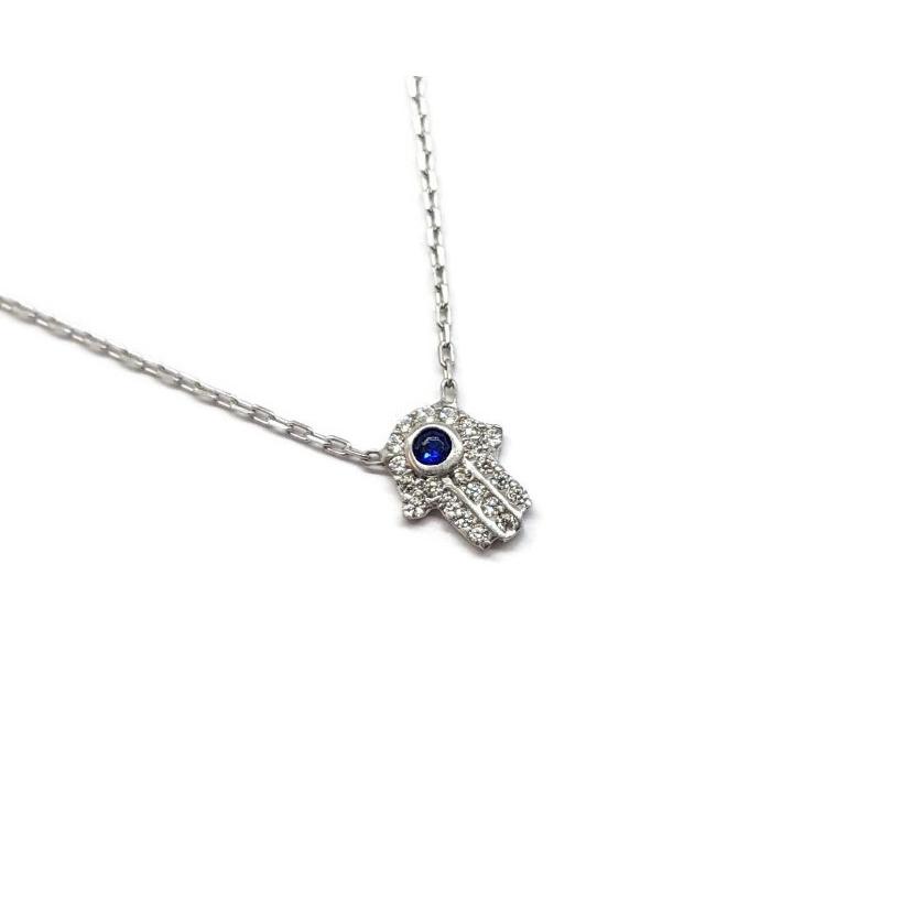 COLLANA TURCA MANO DI FATIMA CON CUBIC ZIRCONIA BLU CENTRALE 