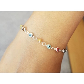 BRACCIALE TURCO EVIL EYE CON 1 CATENINA - MULTICOLORE 
